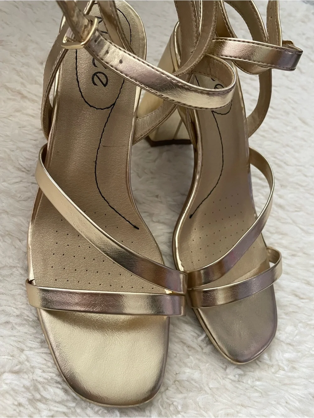 Gold Strappy Block Heel Sandals - Women - Picture 6 of 16